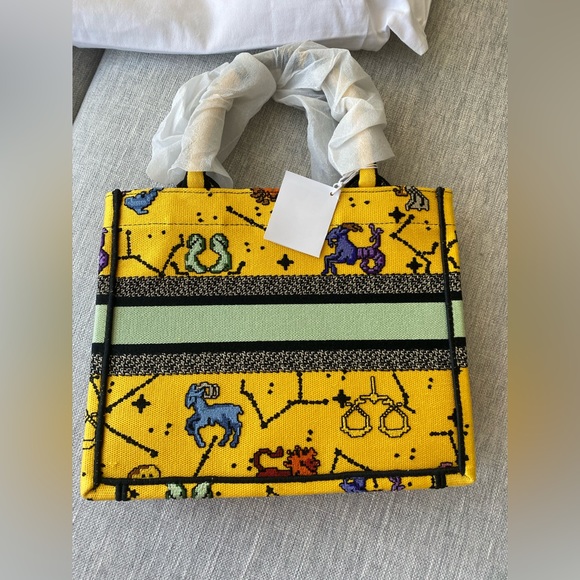 Dior SMALL DIOR BOOK TOTE, Yellow Multicolor Dior Pixel Zodiac Embroidery. NWT - Picture 5 of 7